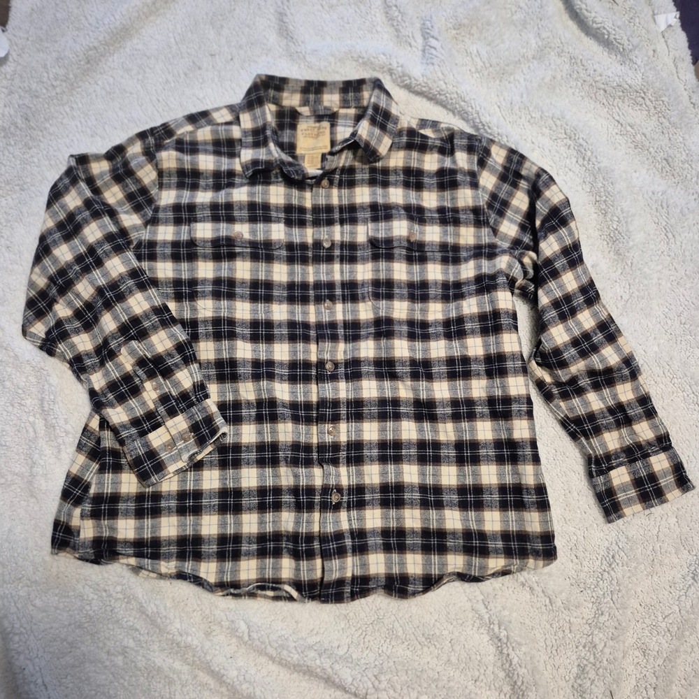 Telluride Clothing Company Mens XXL Flannel Plaid Button Down Shirt Navy Cream